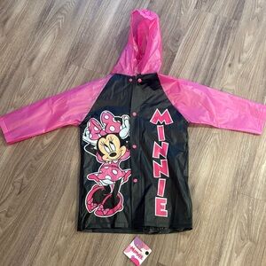 Girl's Minnie Mouse Raincoat - Pink and Black Size 5/6